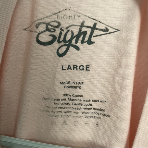 Pink Tee Shirt Embroidered Blessed Skeleton Hand with Rose - Picture 6 of 6